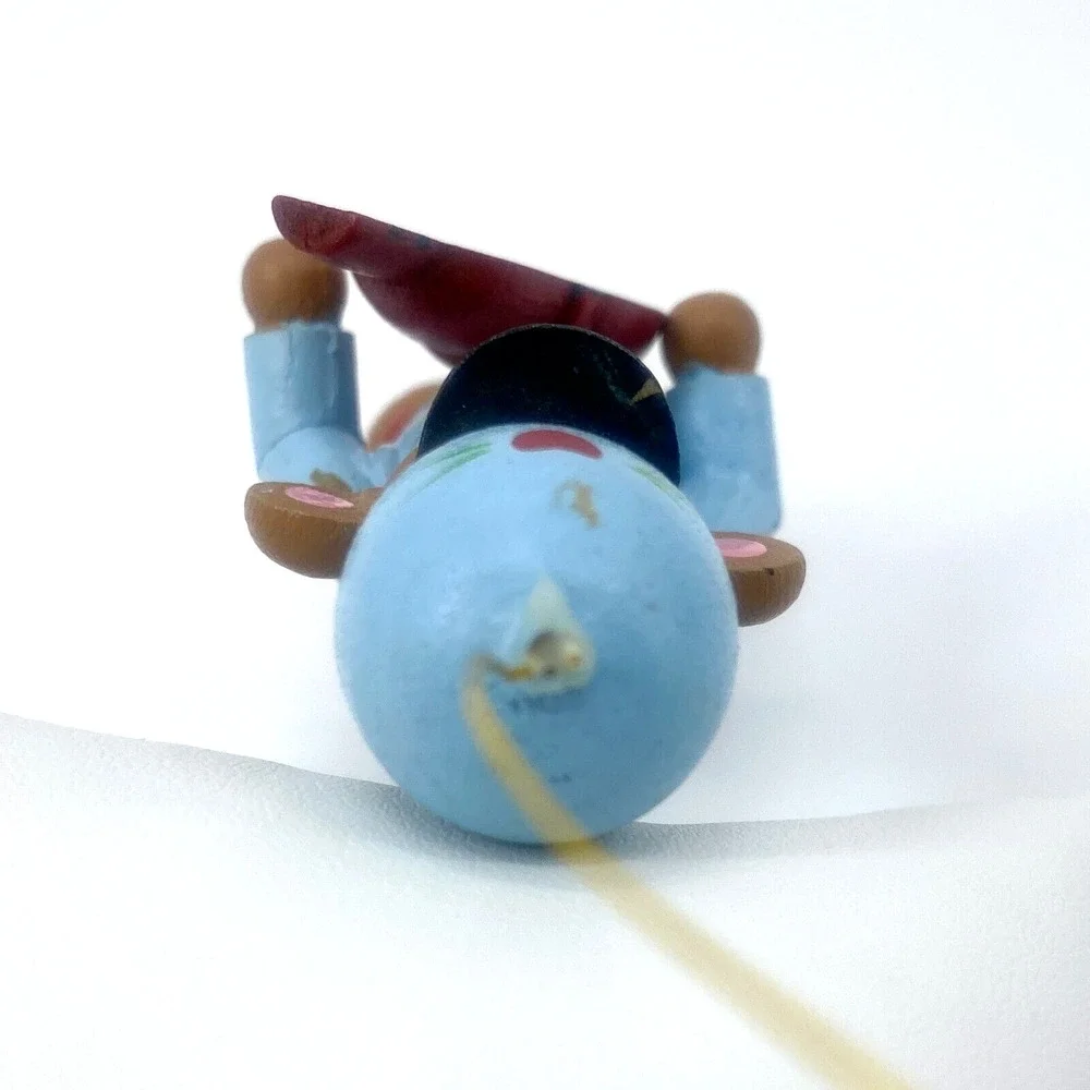 Brown Bear Wood Ornament Holding Playing Red Guitar Blue Top & Hat 3 inches - Picture 5 of 9